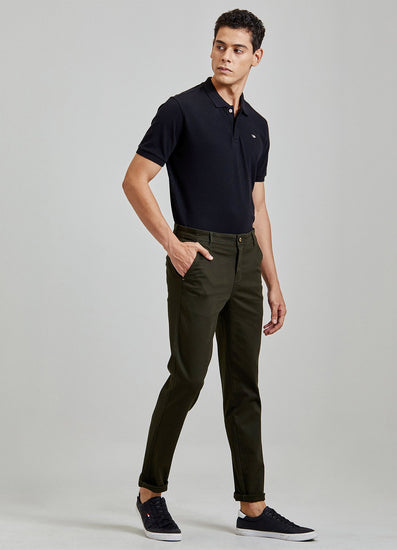 Green Solid Stretch Slim Fit Trouser