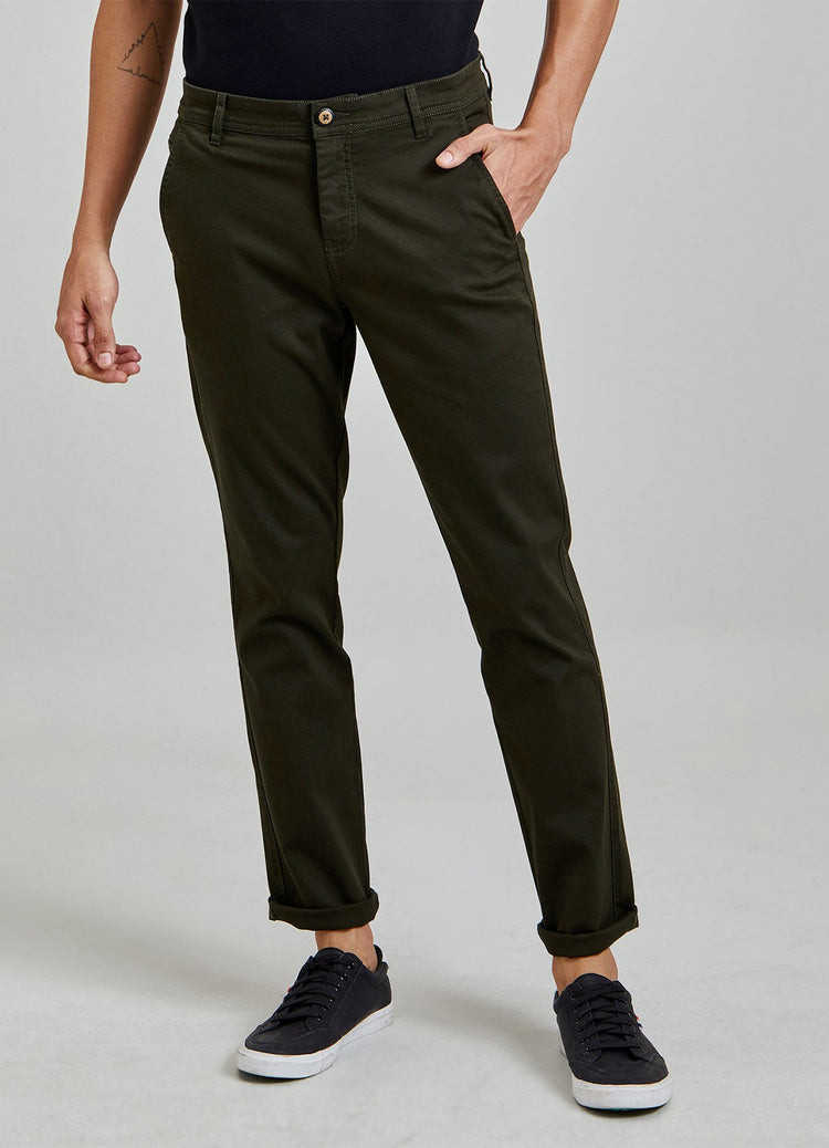 Green Solid Stretch Slim Fit Trouser