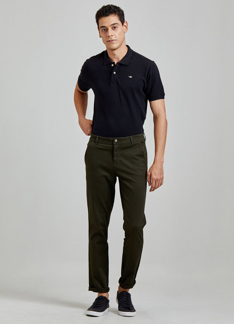 Green Solid Stretch Slim Fit Trouser