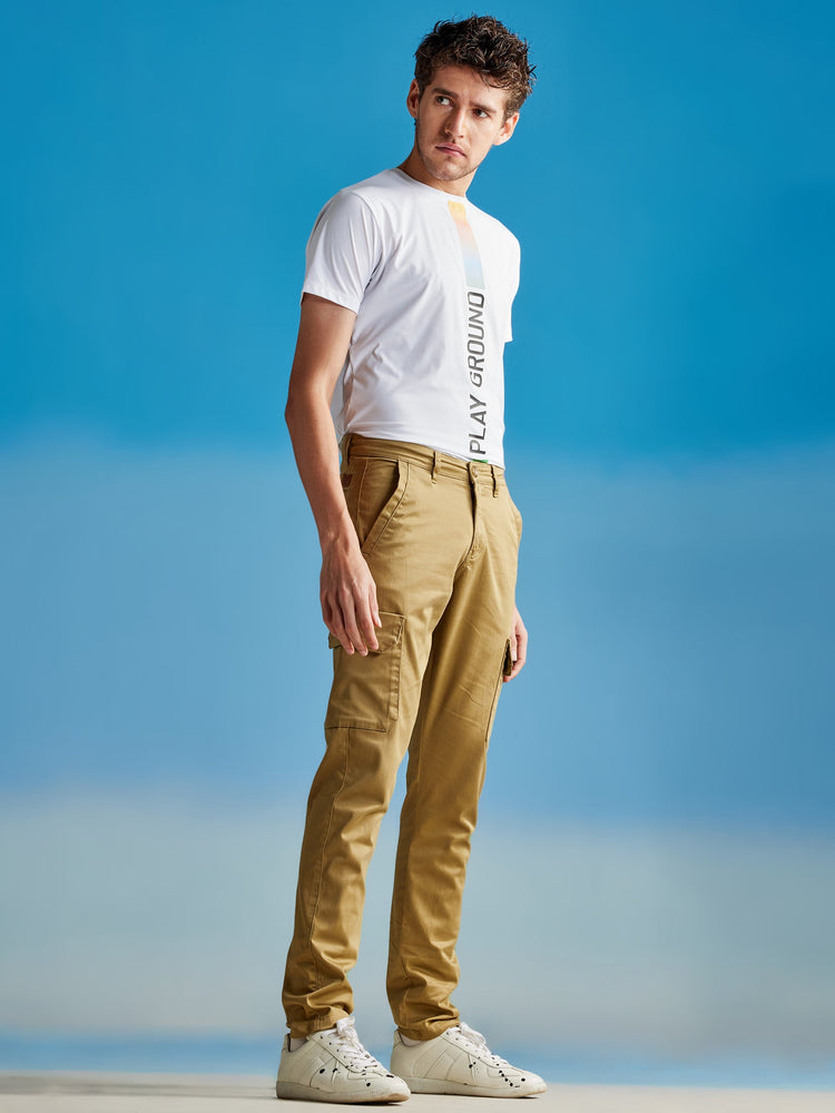 Khaki Satin Stretch Cargo Trouser