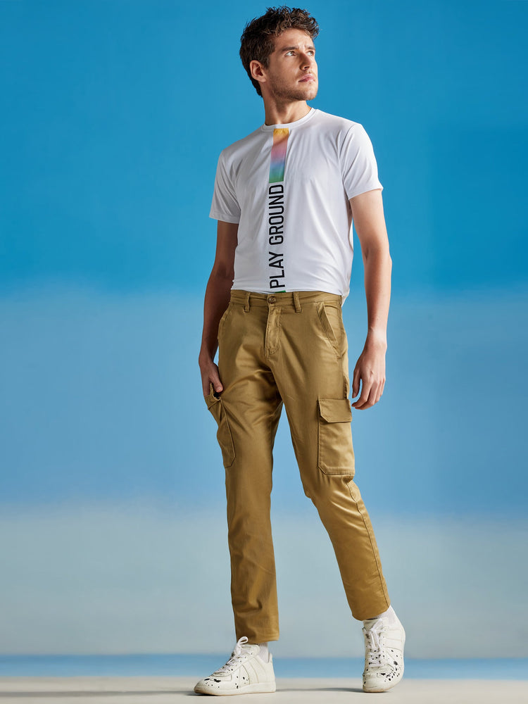 Khaki Satin Stretch Cargo Trouser