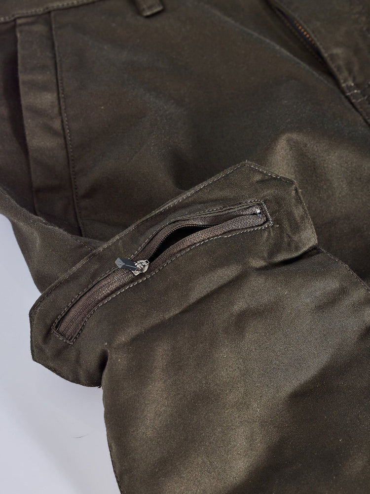 Olive Satin Stretch Cargo Trouser