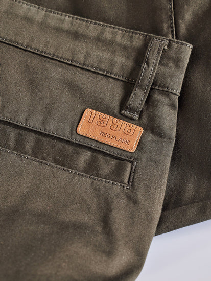 Olive Satin Stretch Cargo Trouser