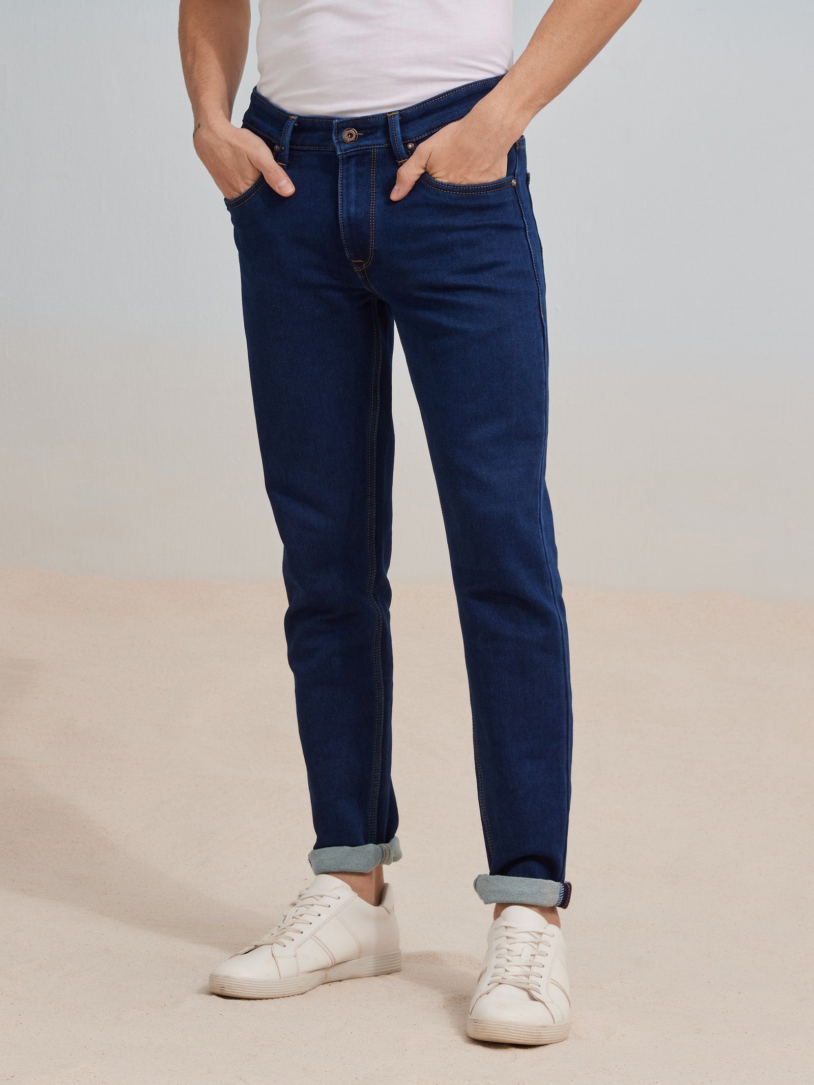 Dark Blue Solid Stretch Jeans