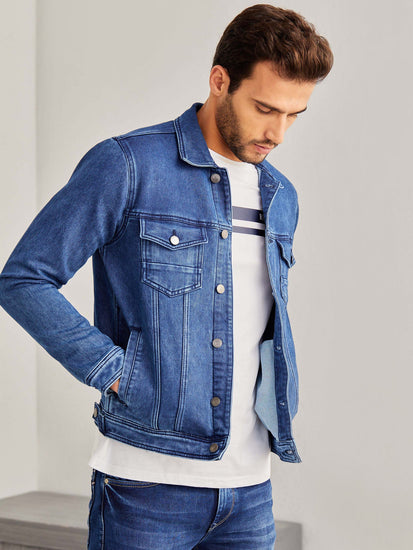 Buy Blue Solid Denim Jacket for Men Online Red Flame