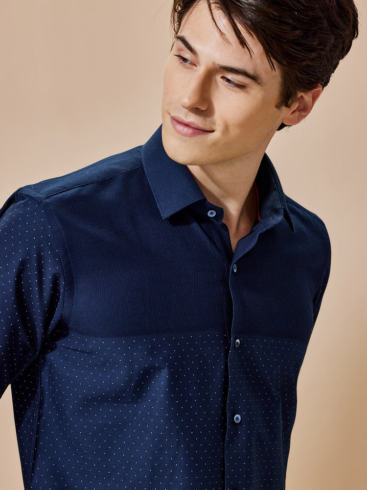 Navy Printed Party Wear Shirt