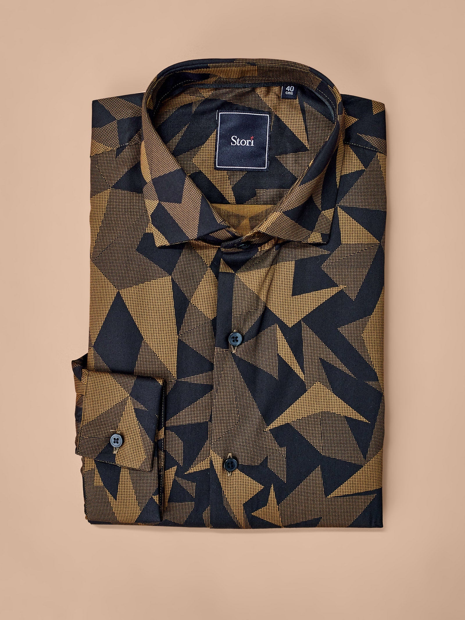 Khaki Printed Party Wear Shirt