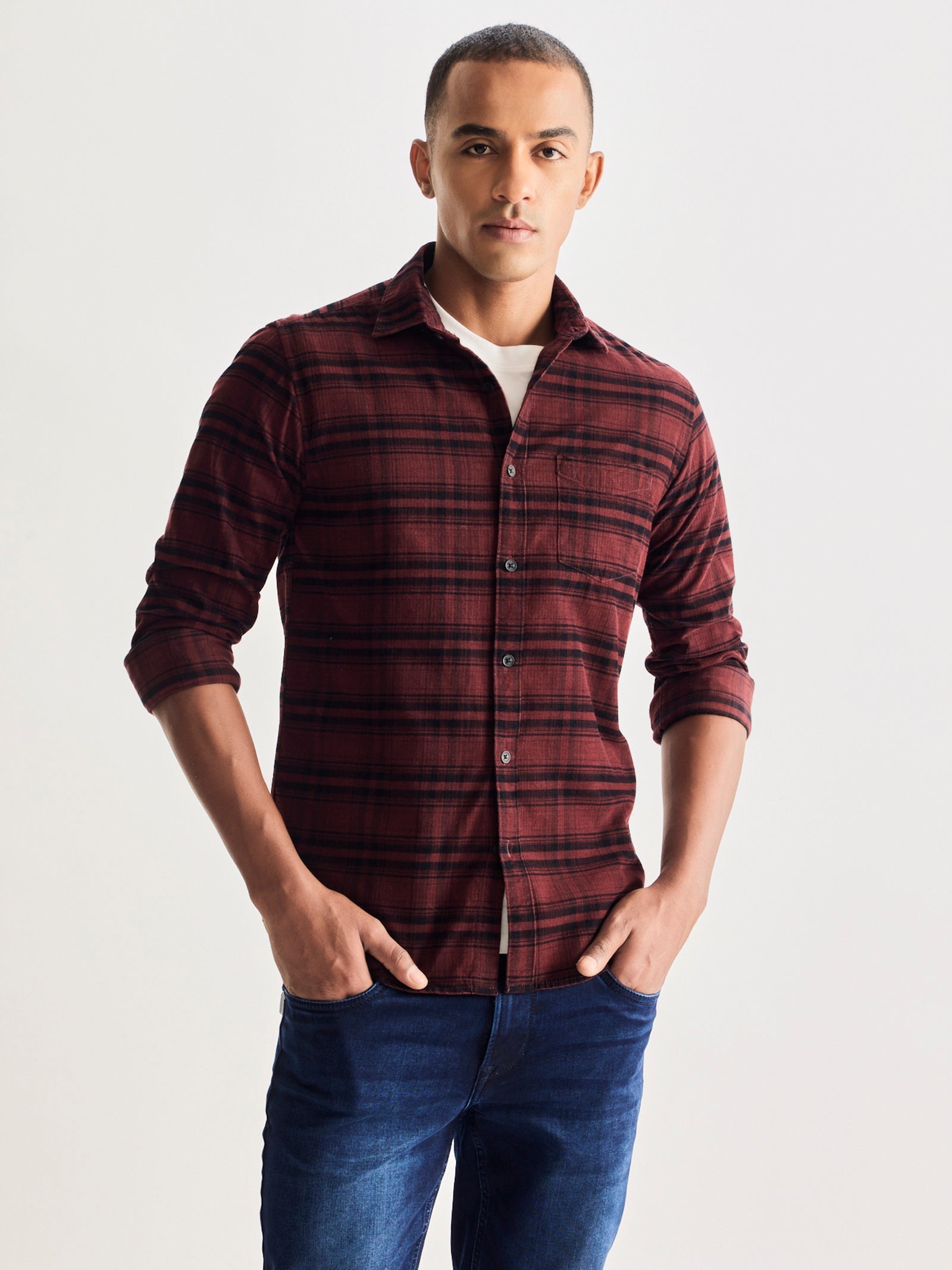 Brown Checked Corduroy Shirt