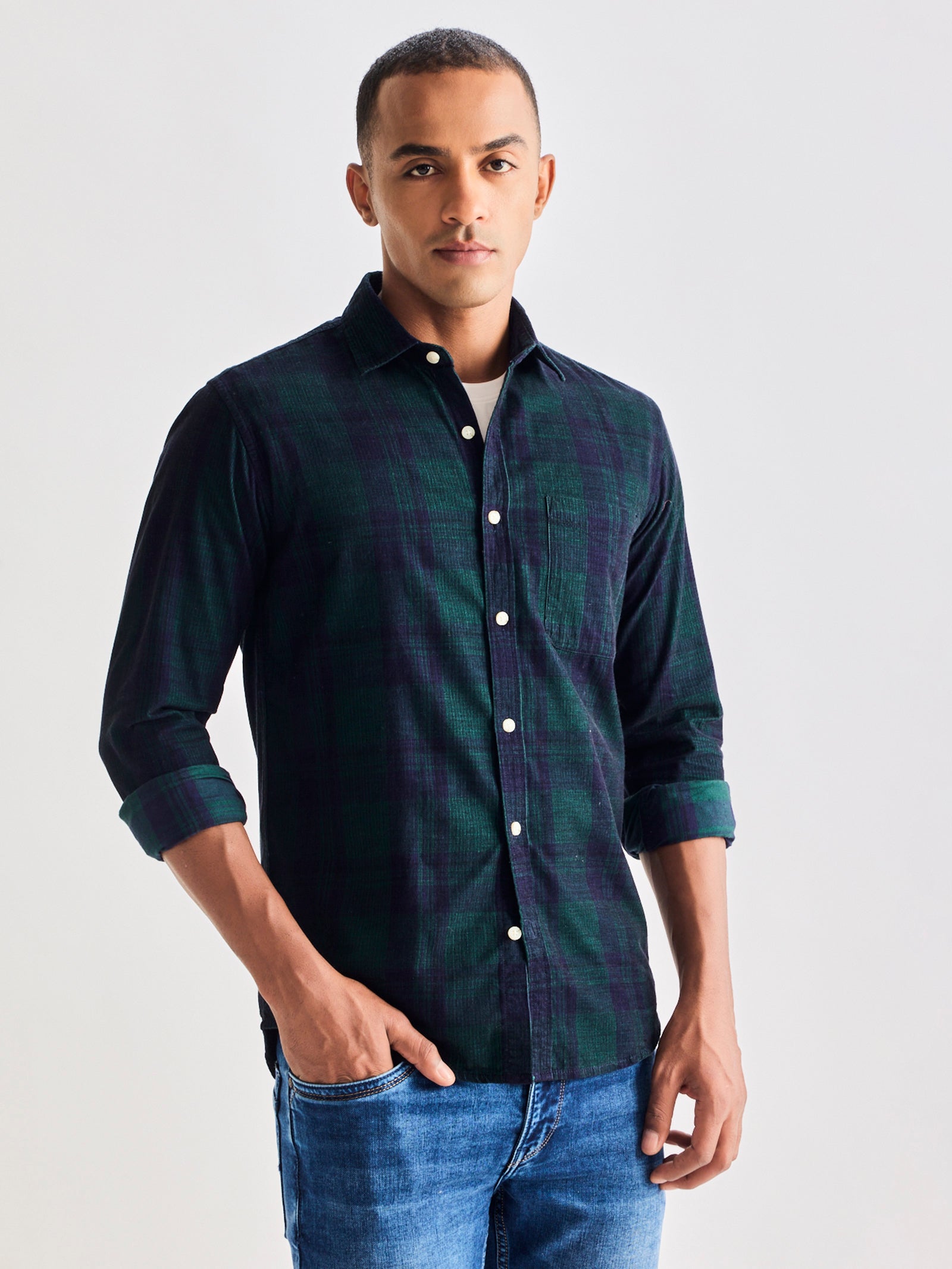 Green Checked Corduroy Shirt