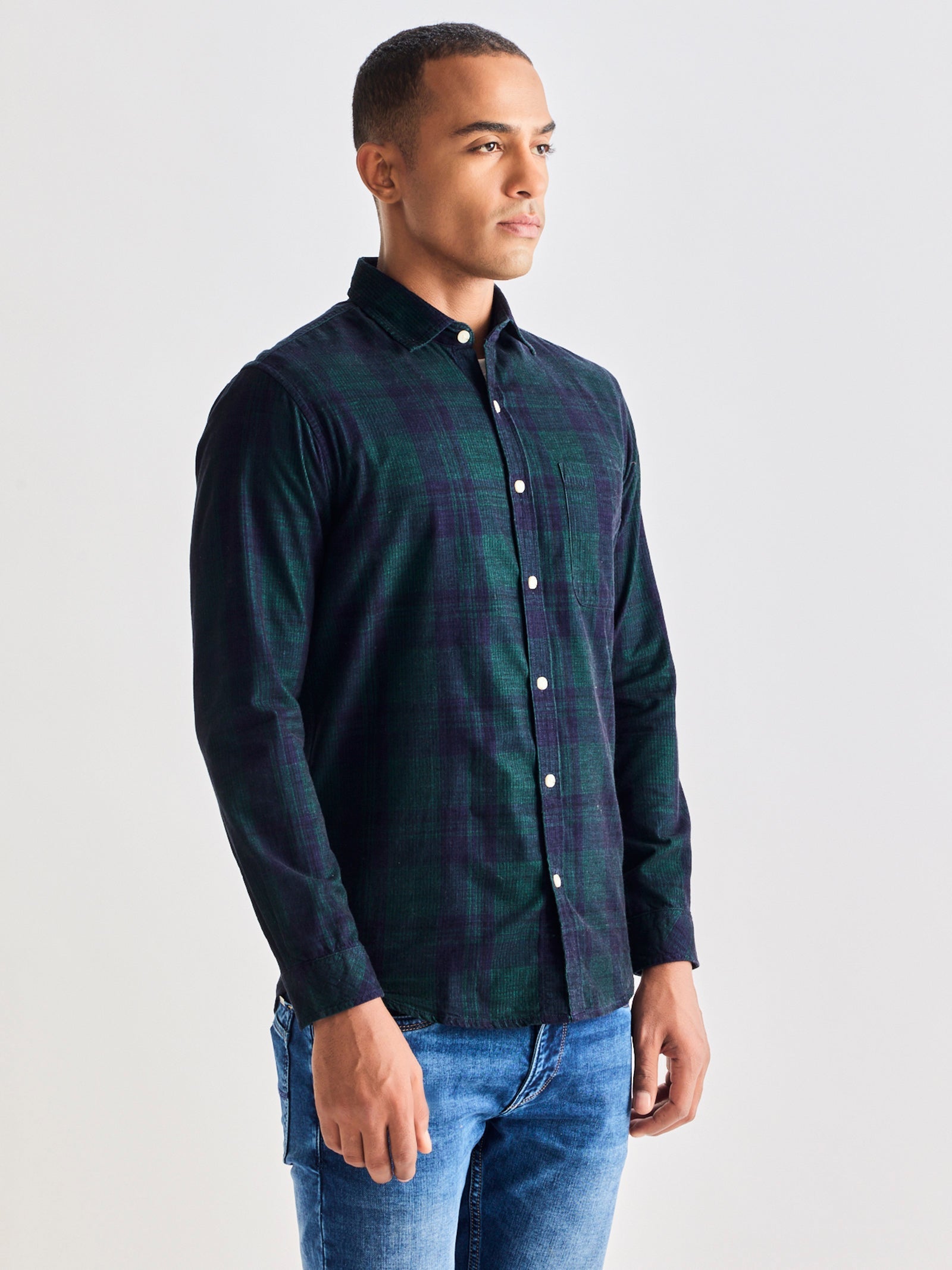 Green Checked Corduroy Shirt