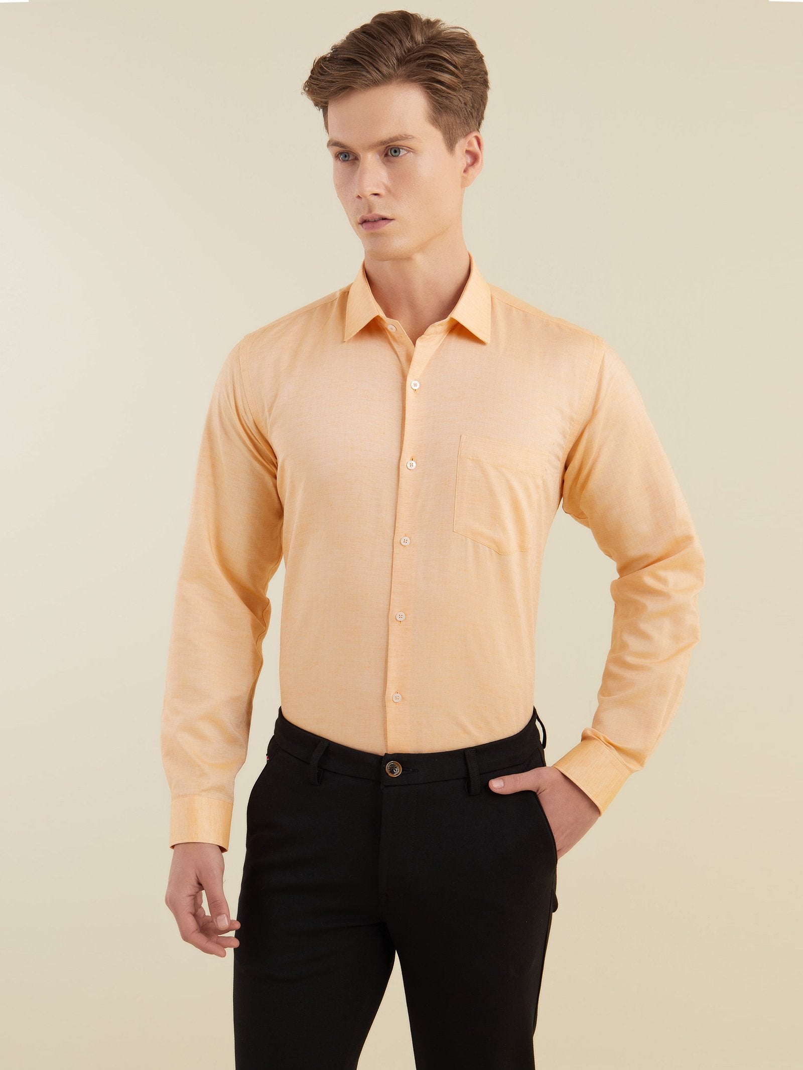 Orange Linens Solid Shirt