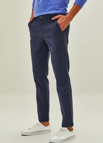 Grey Checked Stretch Slim Fit Trouser