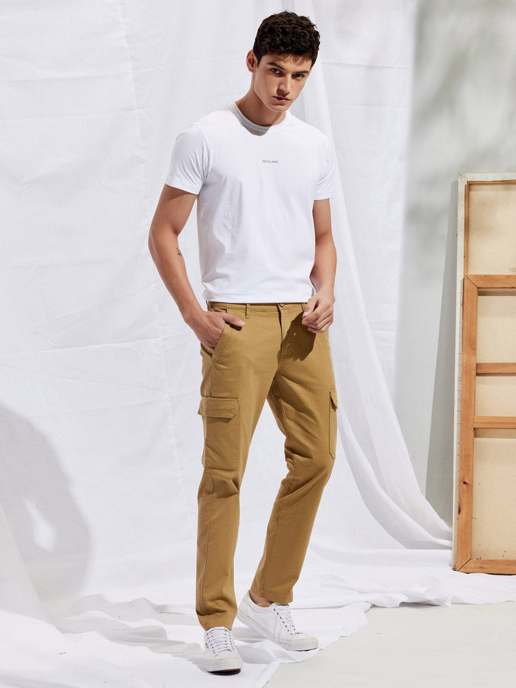 Khaki Stretch Printed Cargo Trouser