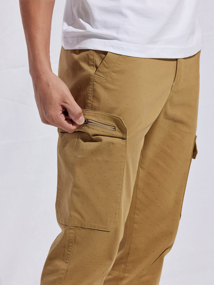 Khaki Stretch Printed Cargo Trouser