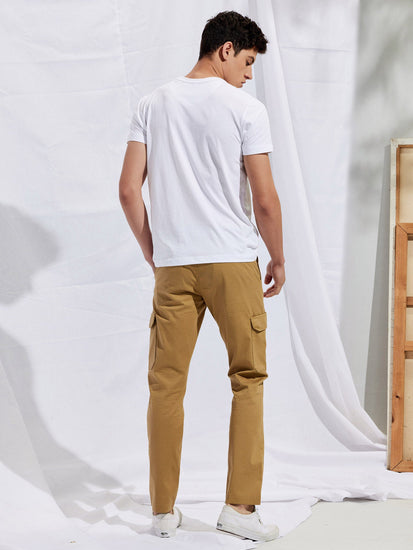 Khaki Stretch Printed Cargo Trouser