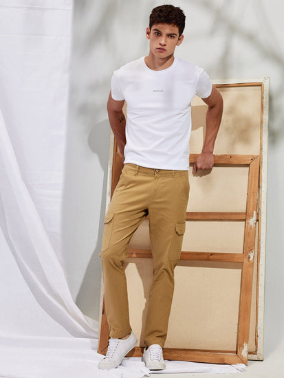 Khaki Stretch Printed Cargo Trouser