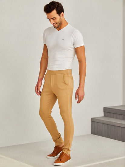 Beige 4-Way Stretch Travel Trouser