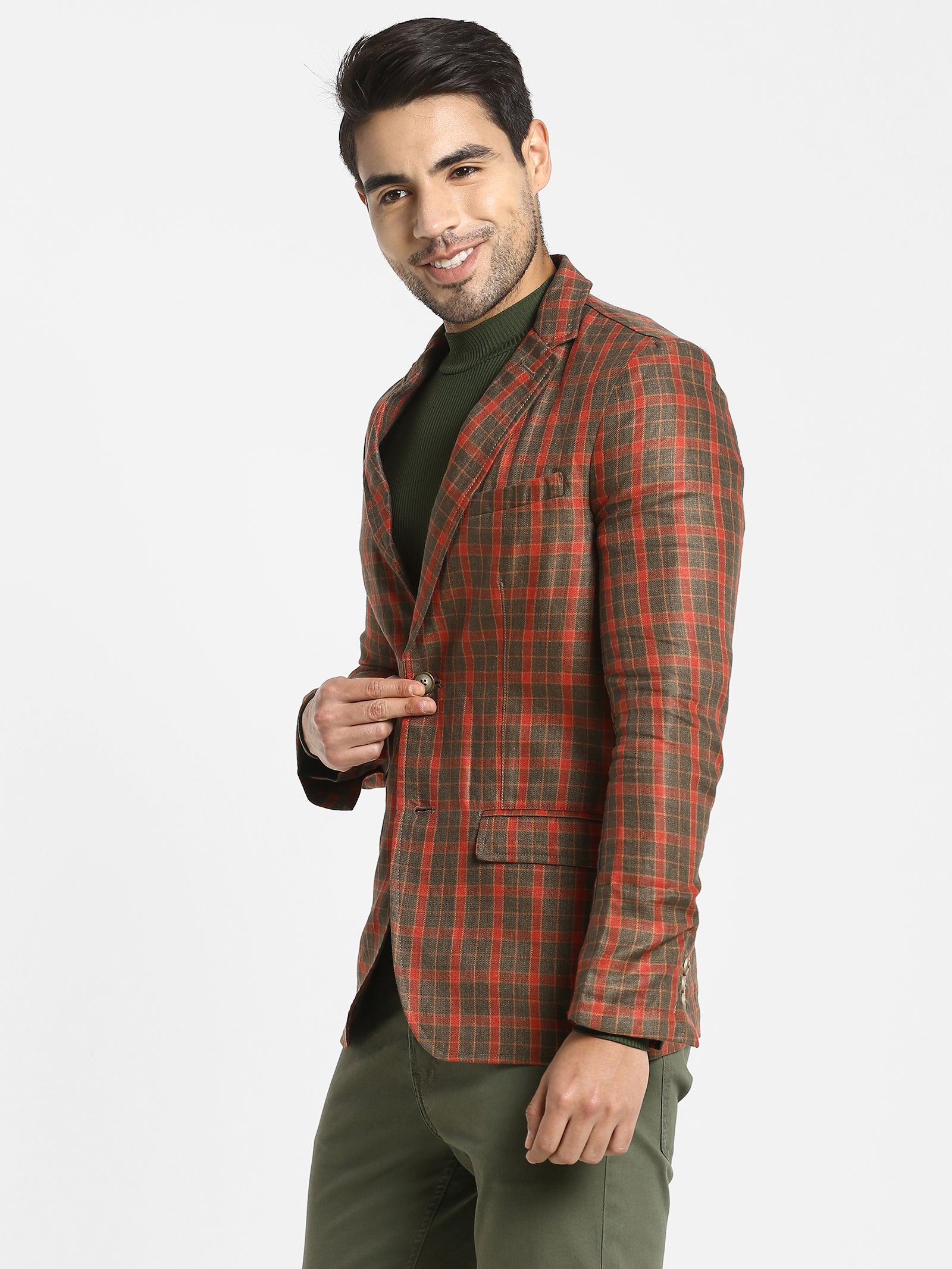 Multi Checked Linen Blazer