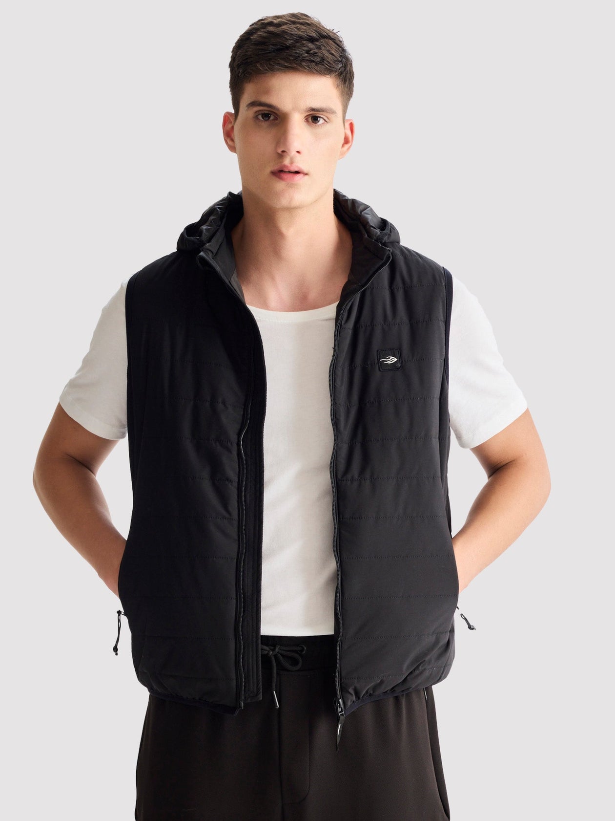 Buy Black Hooded Sleeveless Jacket for Men Online Red Flame