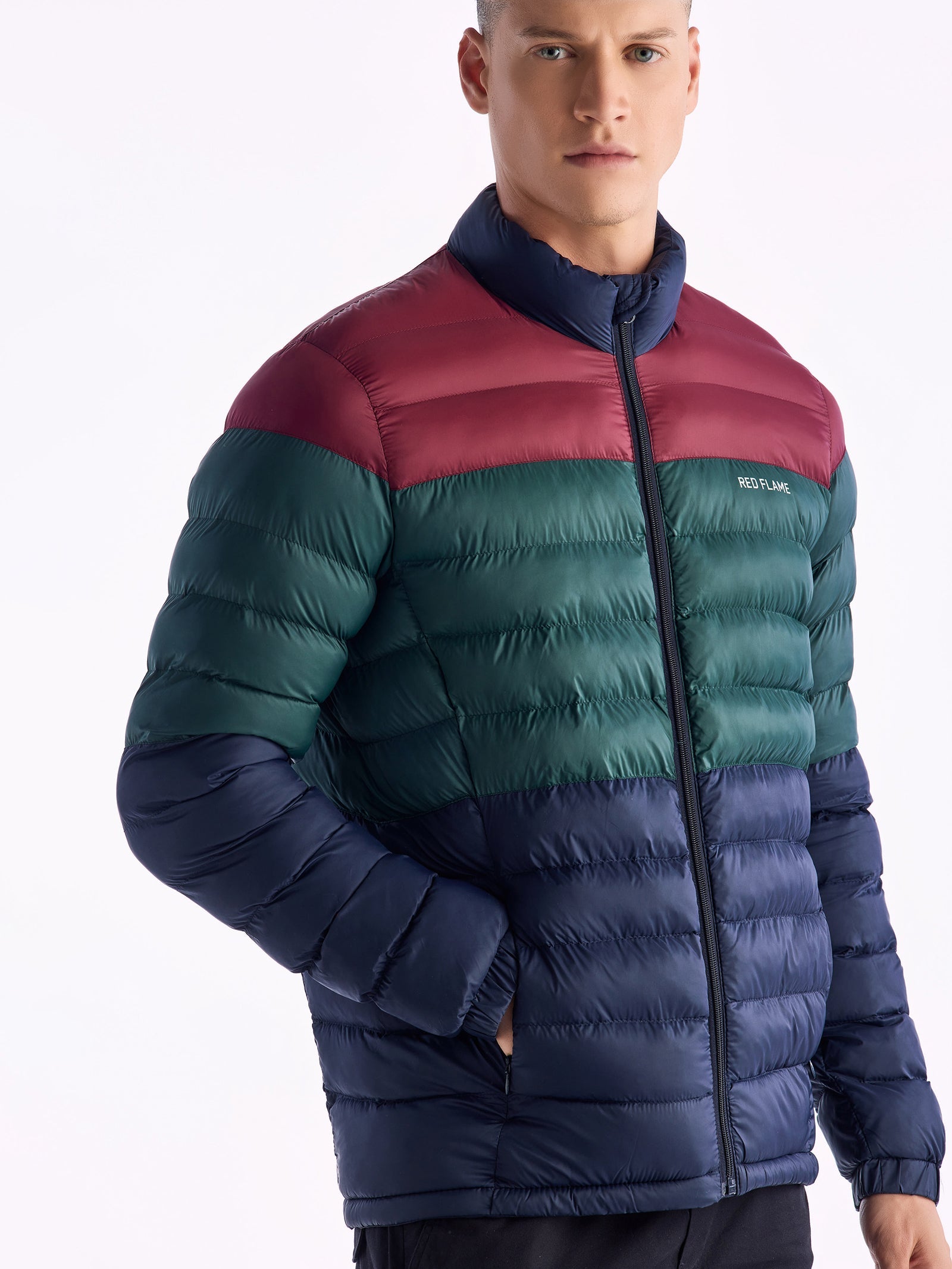 Navy Colourblock Puffer Jacket