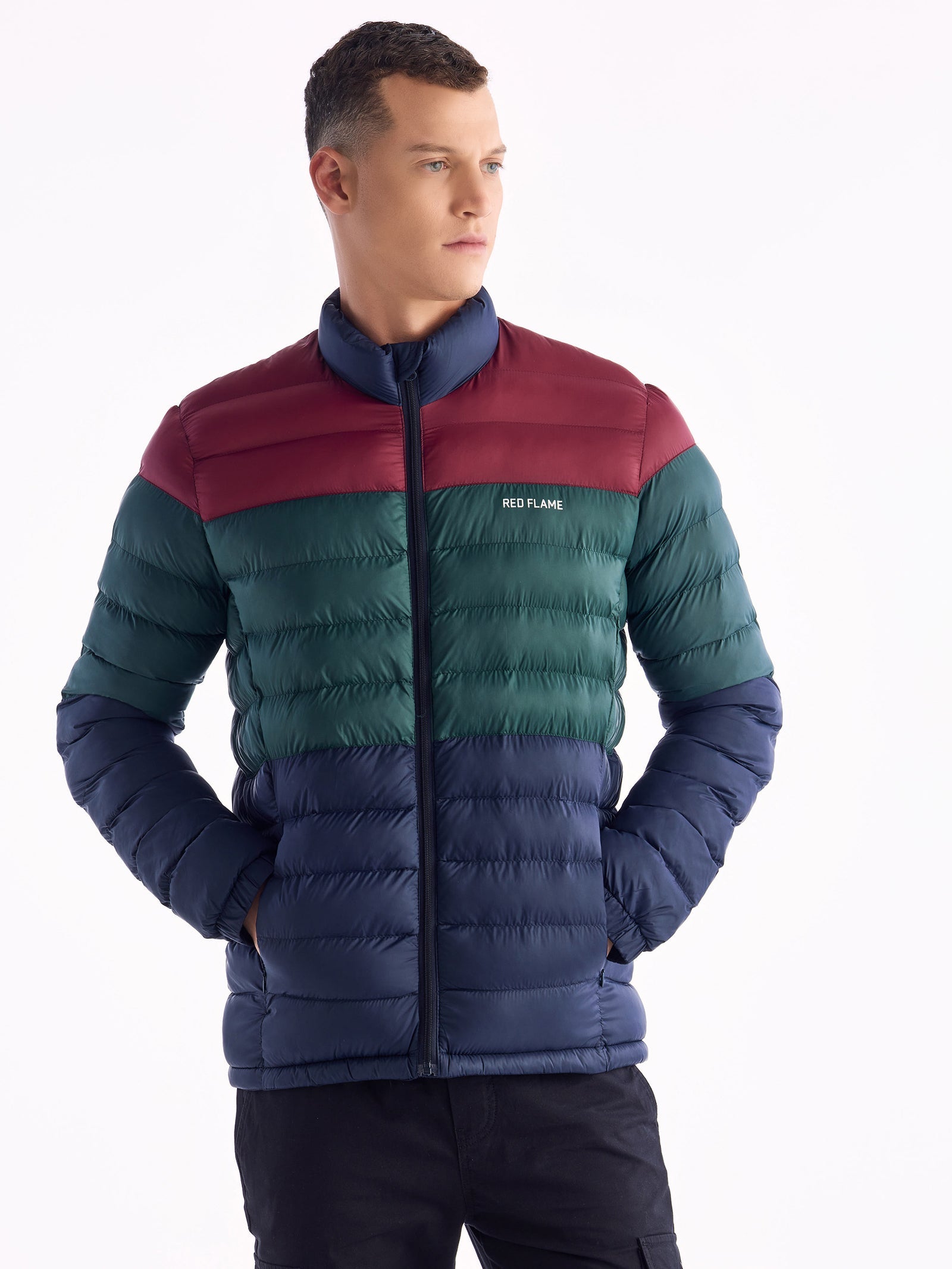 Navy Colourblock Puffer Jacket