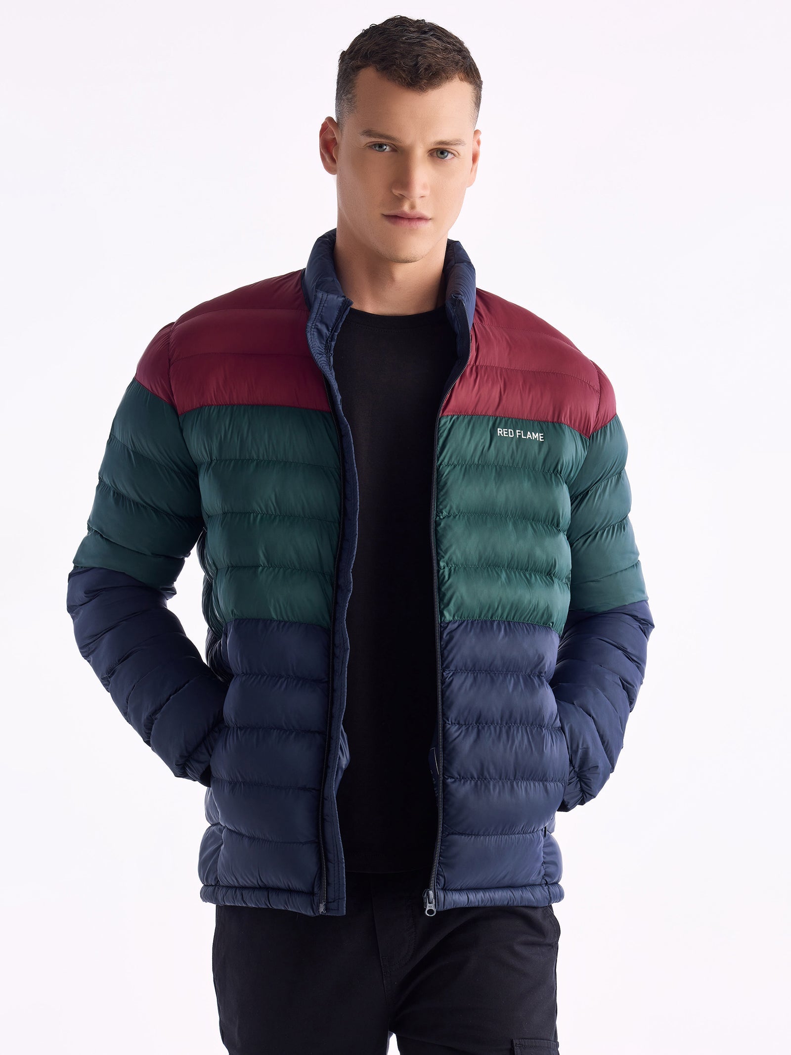 Navy Colourblock Puffer Jacket