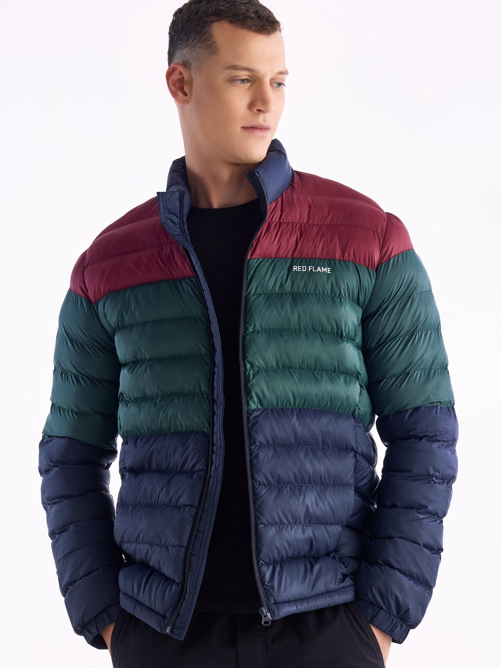 Navy Colourblock Puffer Jacket