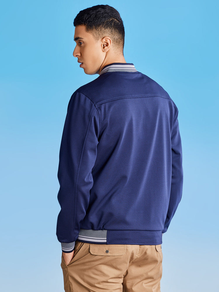 Navy Textured 4-Way Stretch Bomber Jacket