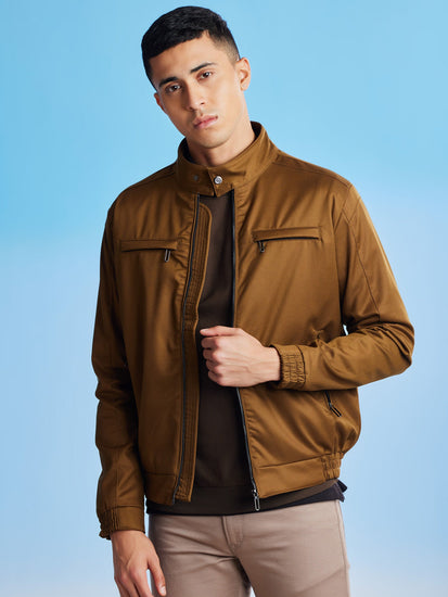 Buy Khaki Textured Biker Jacket for Men Online Red Flame