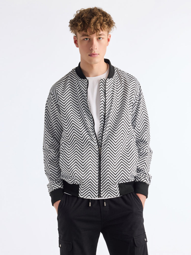 White Printed Bomber Jacket