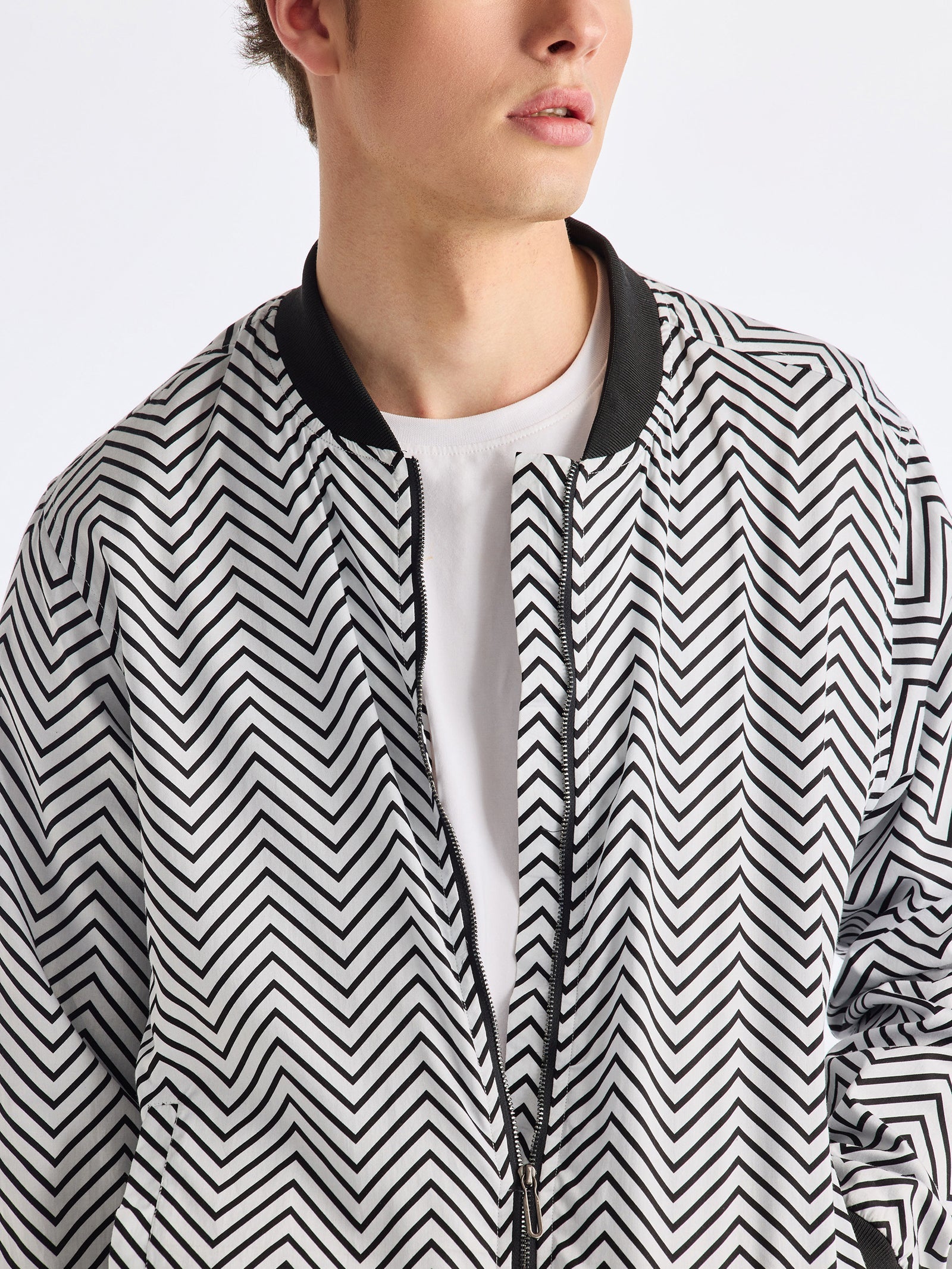 White Printed Bomber Jacket