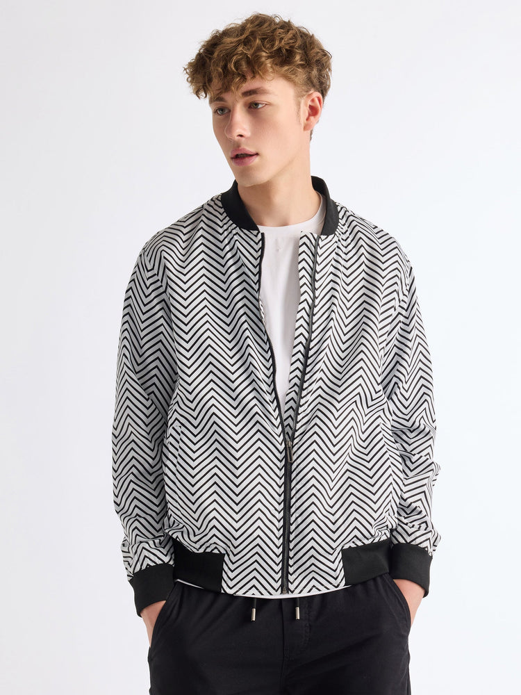 White Printed Bomber Jacket