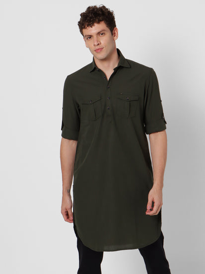 Green Solid Casual Kurta