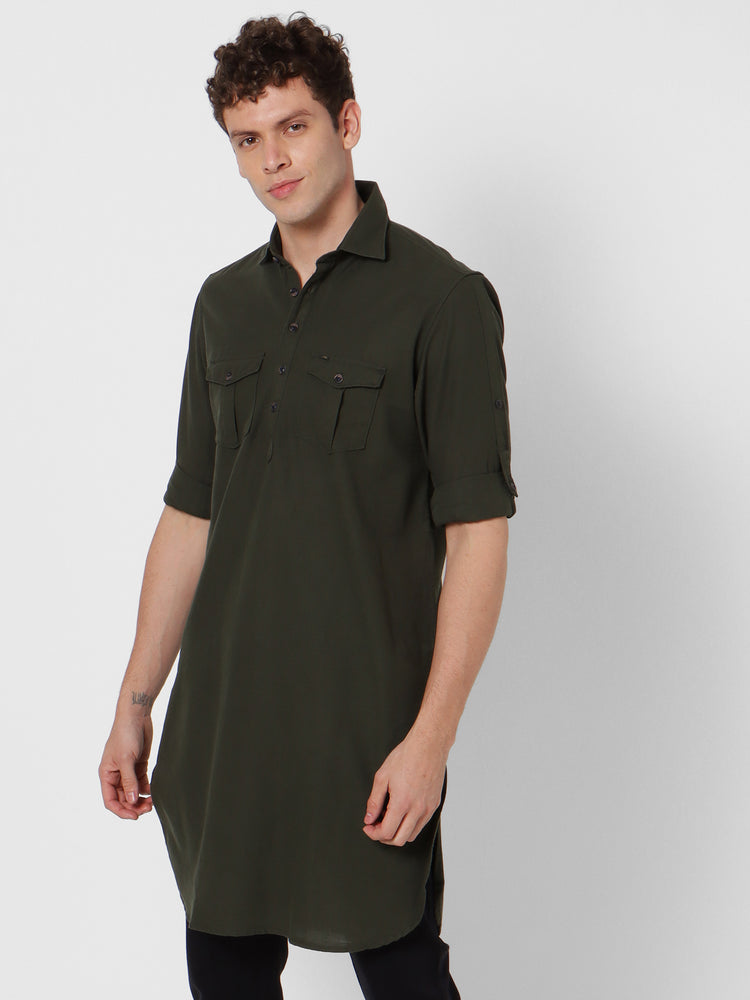 Green Solid Casual Kurta