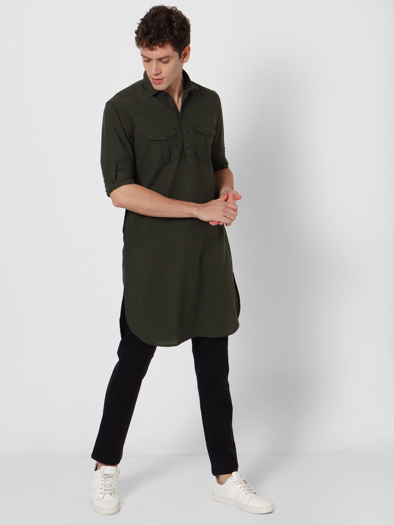 Green Solid Casual Kurta