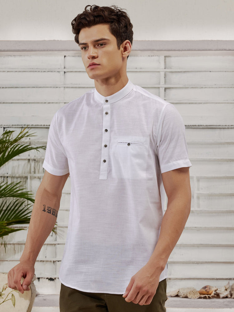 White Slub Short Sleeve Kurta