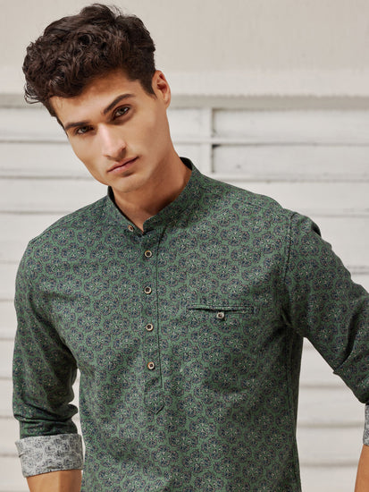 Green Printed Kurta