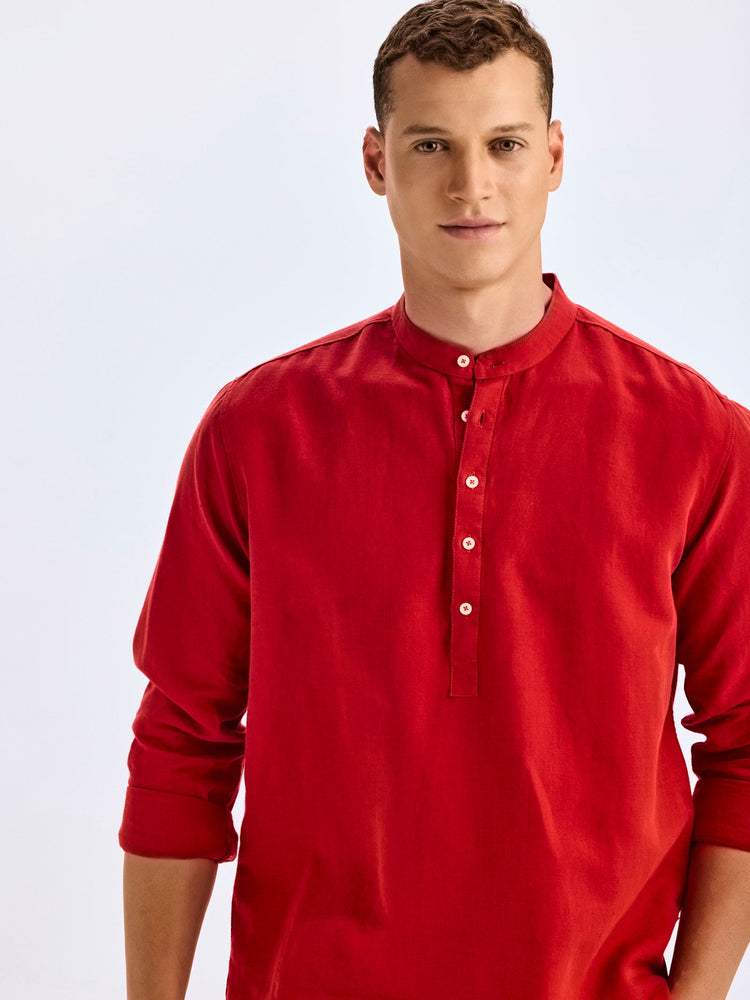 Red Linen Kurta