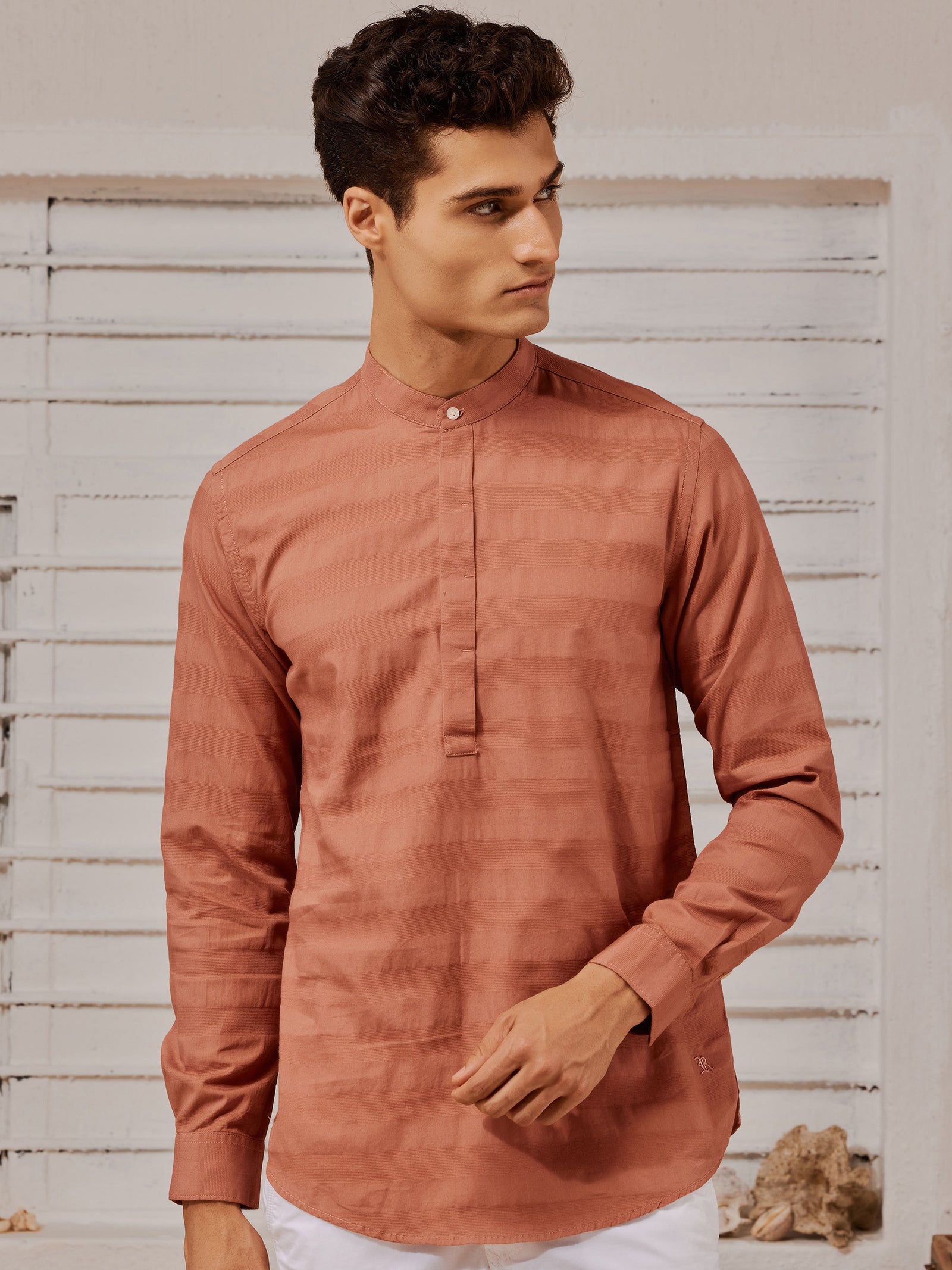 Orange Textured Kurta