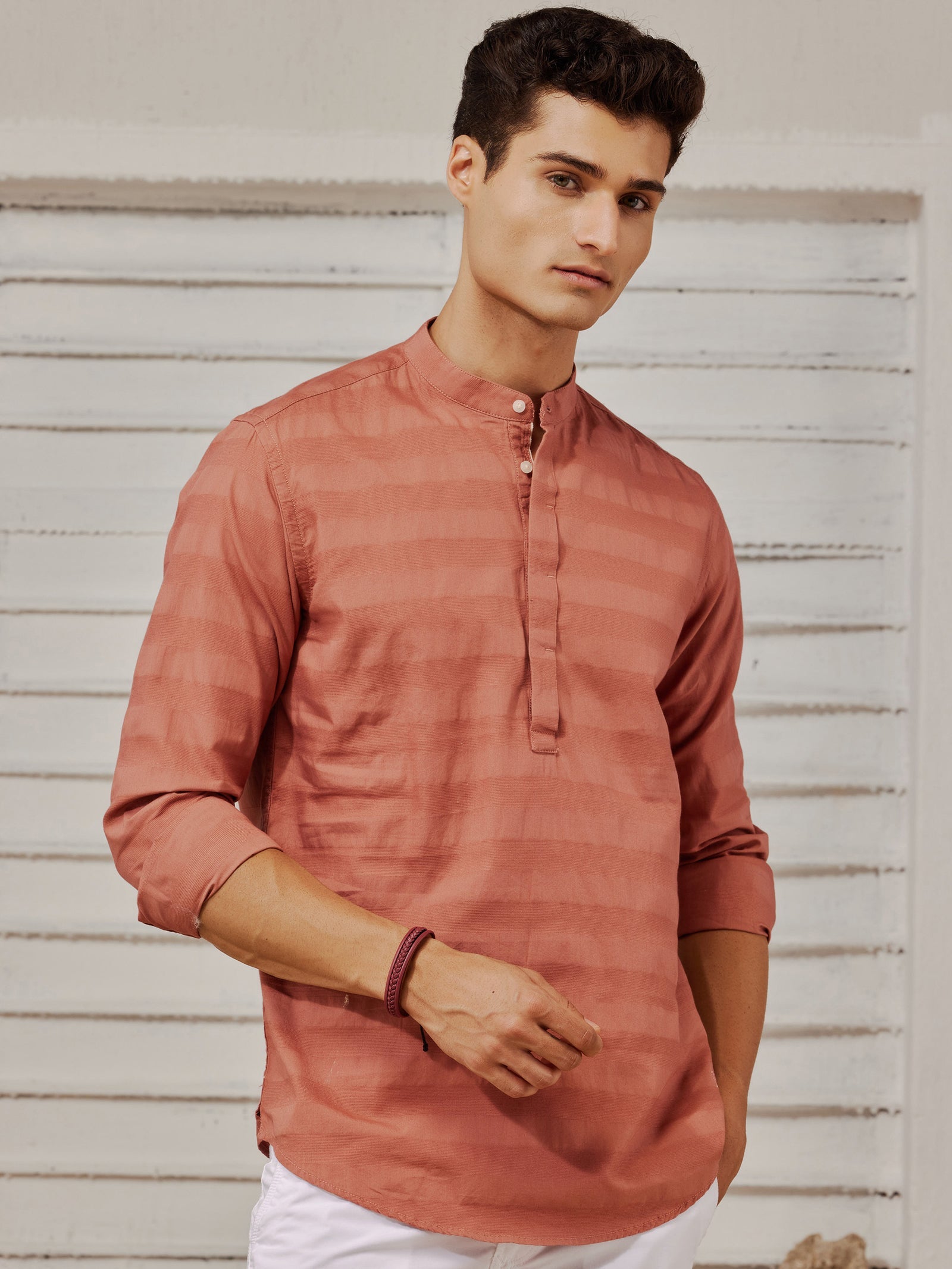 Orange Textured Kurta