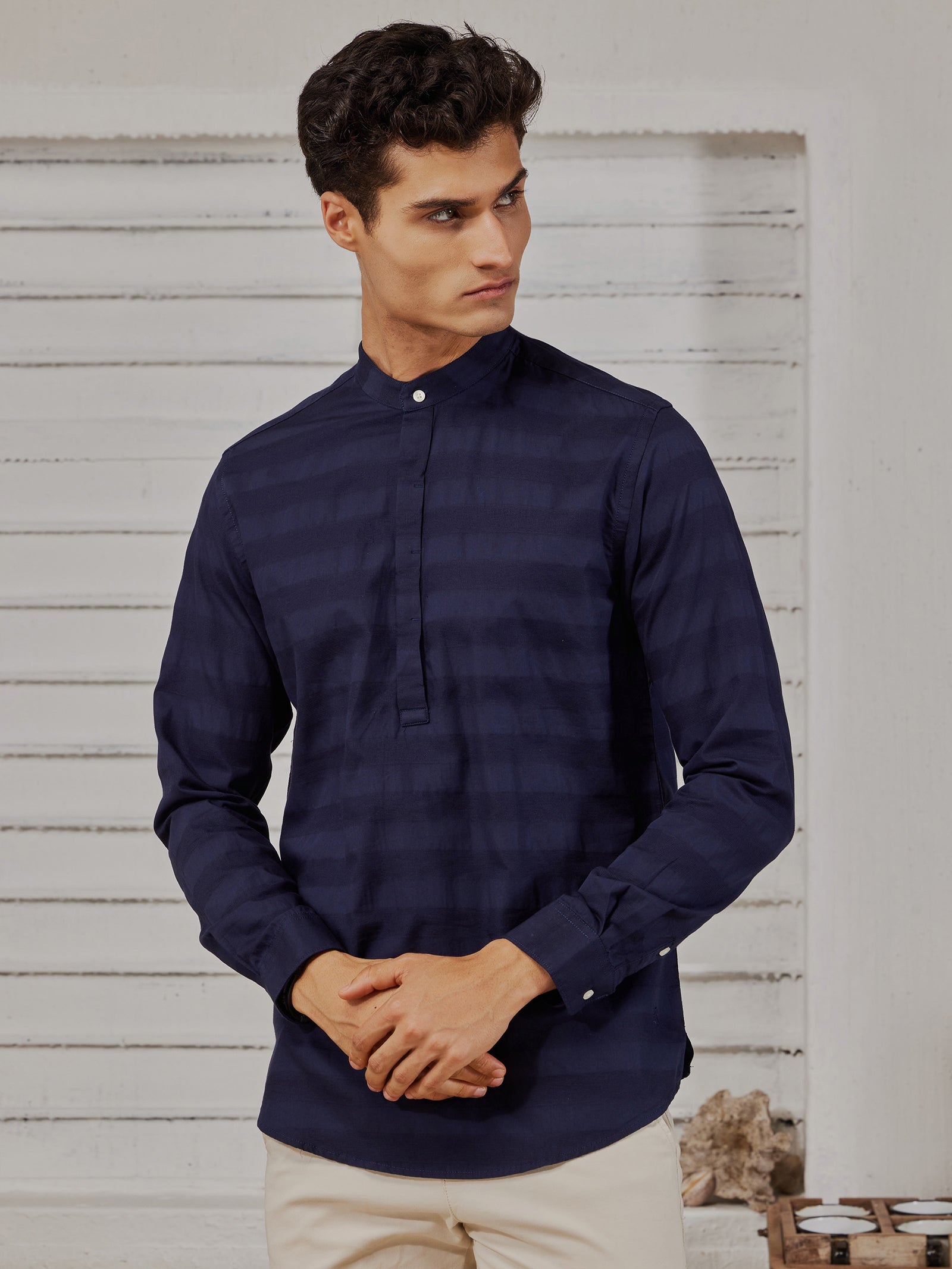 Navy Textured Kurta