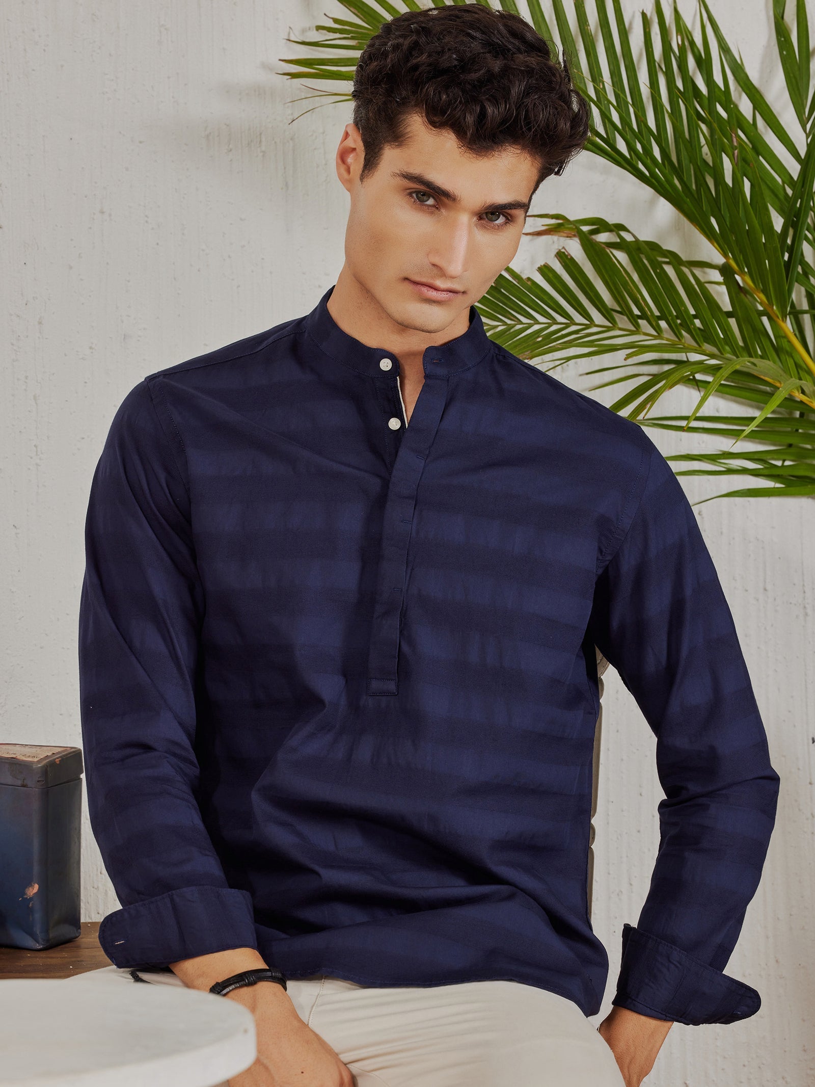 Navy Textured Kurta