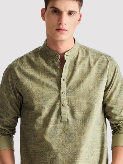 Green Printed Kurta