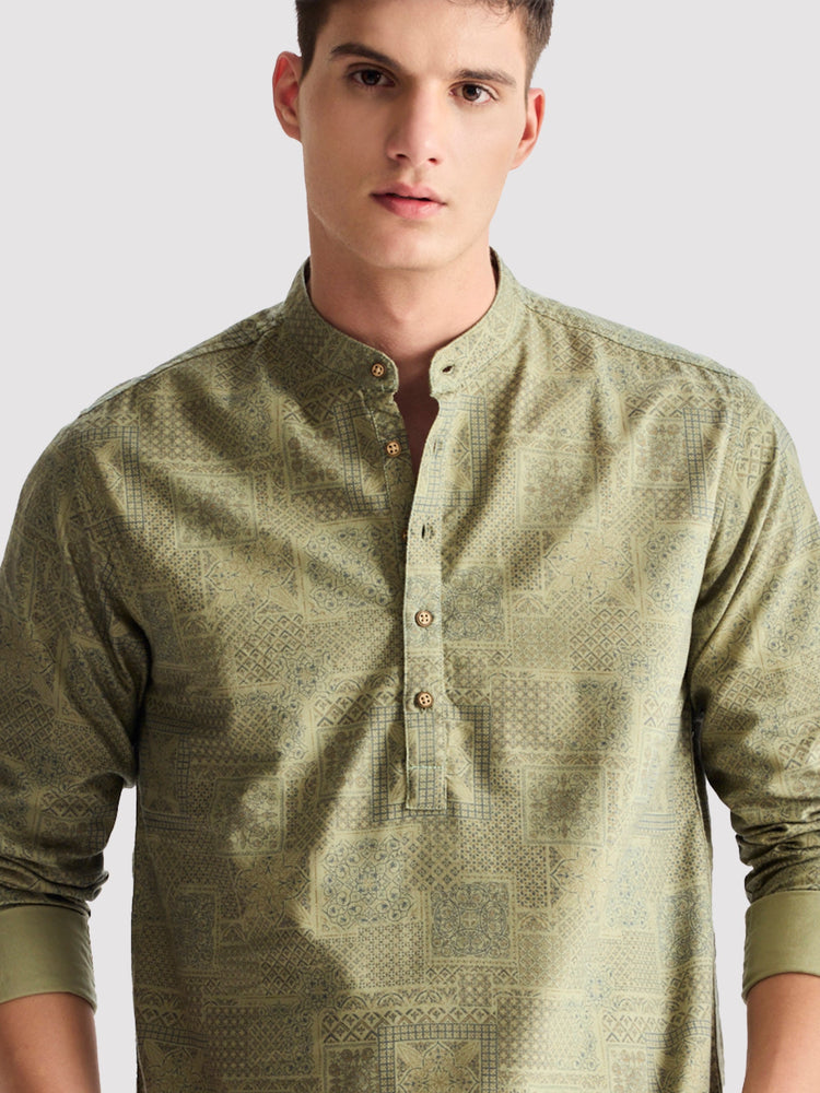 Green Printed Kurta