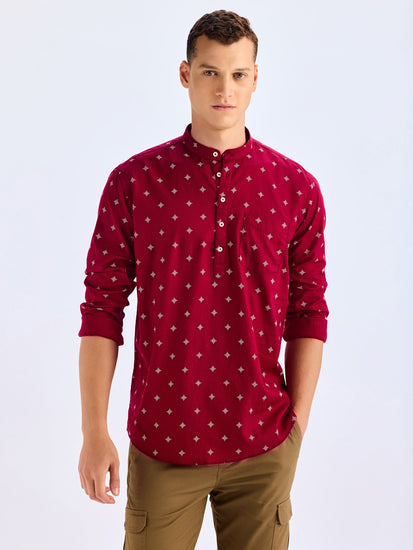 Maroon Printed Kurta