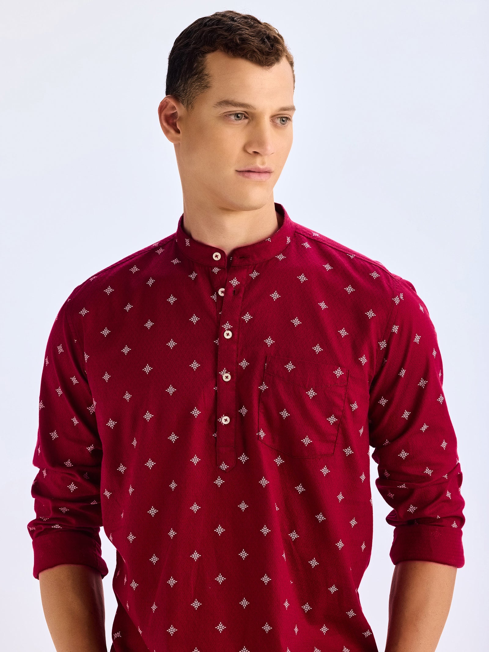 Maroon Printed Kurta