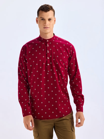 Maroon Printed Kurta