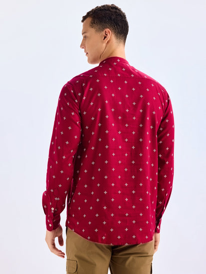 Maroon Printed Kurta