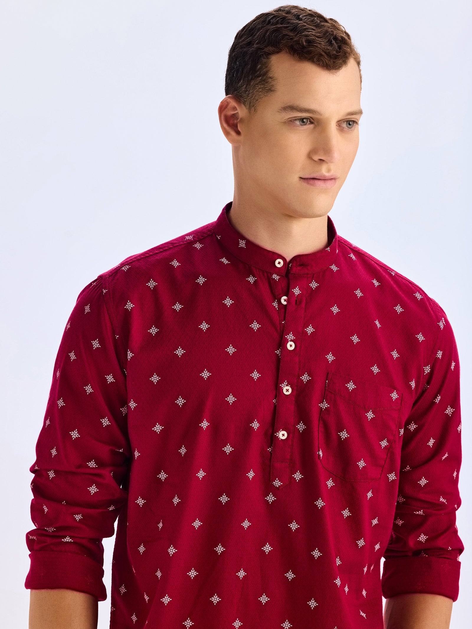 Maroon Printed Kurta