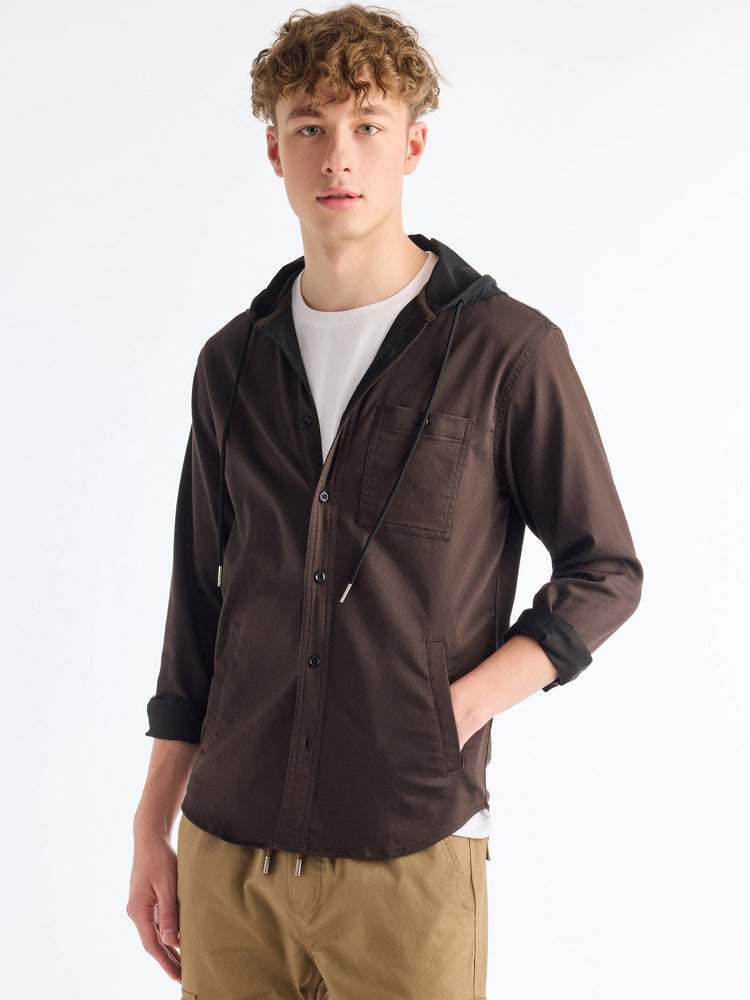 Brown Hooded Over Shirt